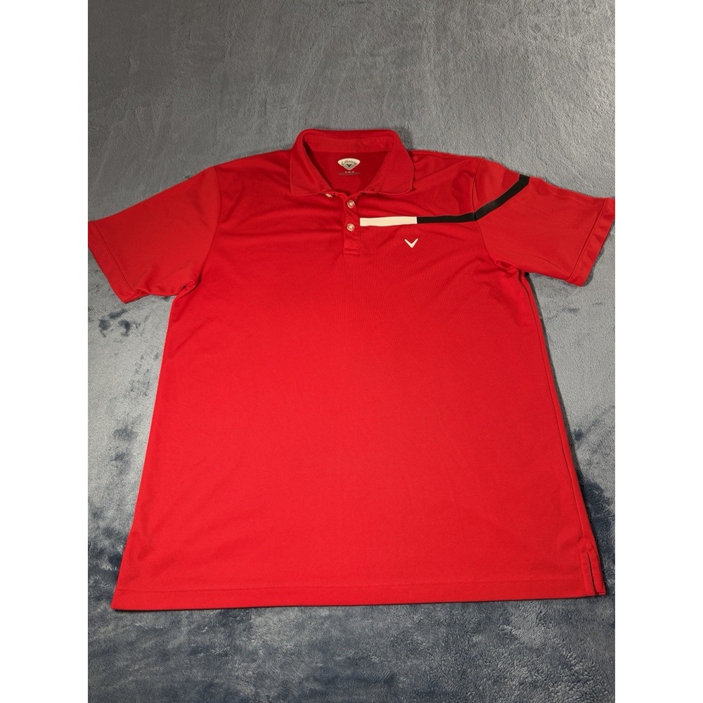 Callaway Polo Shirt Mens XL Red Colorblock Stripe Golf Performance Polyester